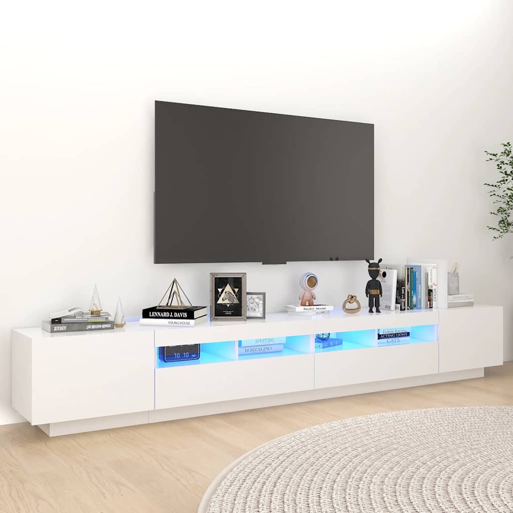 TV Cabinet RGB LED Lights 260cm White | Simpledeals