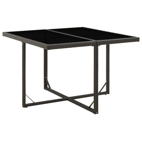 Garden Table Black Poly Rattan and Glass