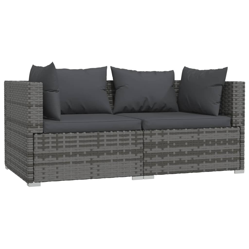 3 Piece Garden Lounge Set with Cushions Grey Poly Rattan | Rattan finish