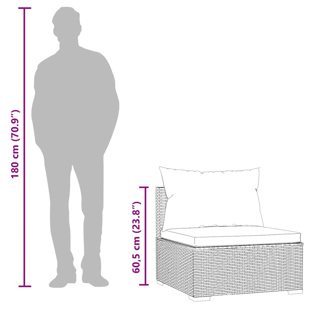 Garden Middle Sofa with Cushions Grey Poly Rattan, Outdoor Sectional Sofa Units