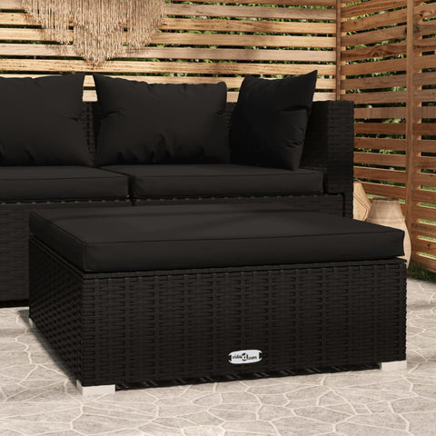 Garden Footrest with Cushion Black Poly Rattan
