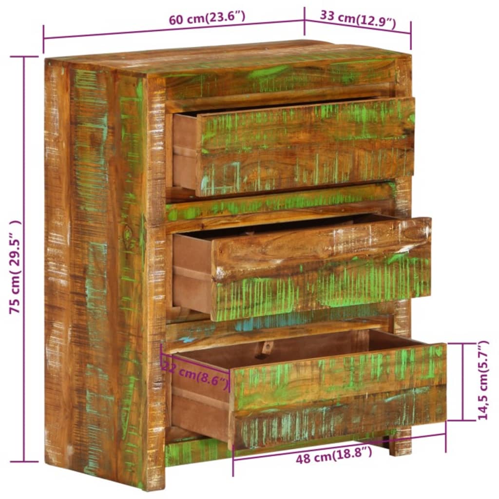 Drawer Cabinet Multicolour Solid Wood Reclaimed