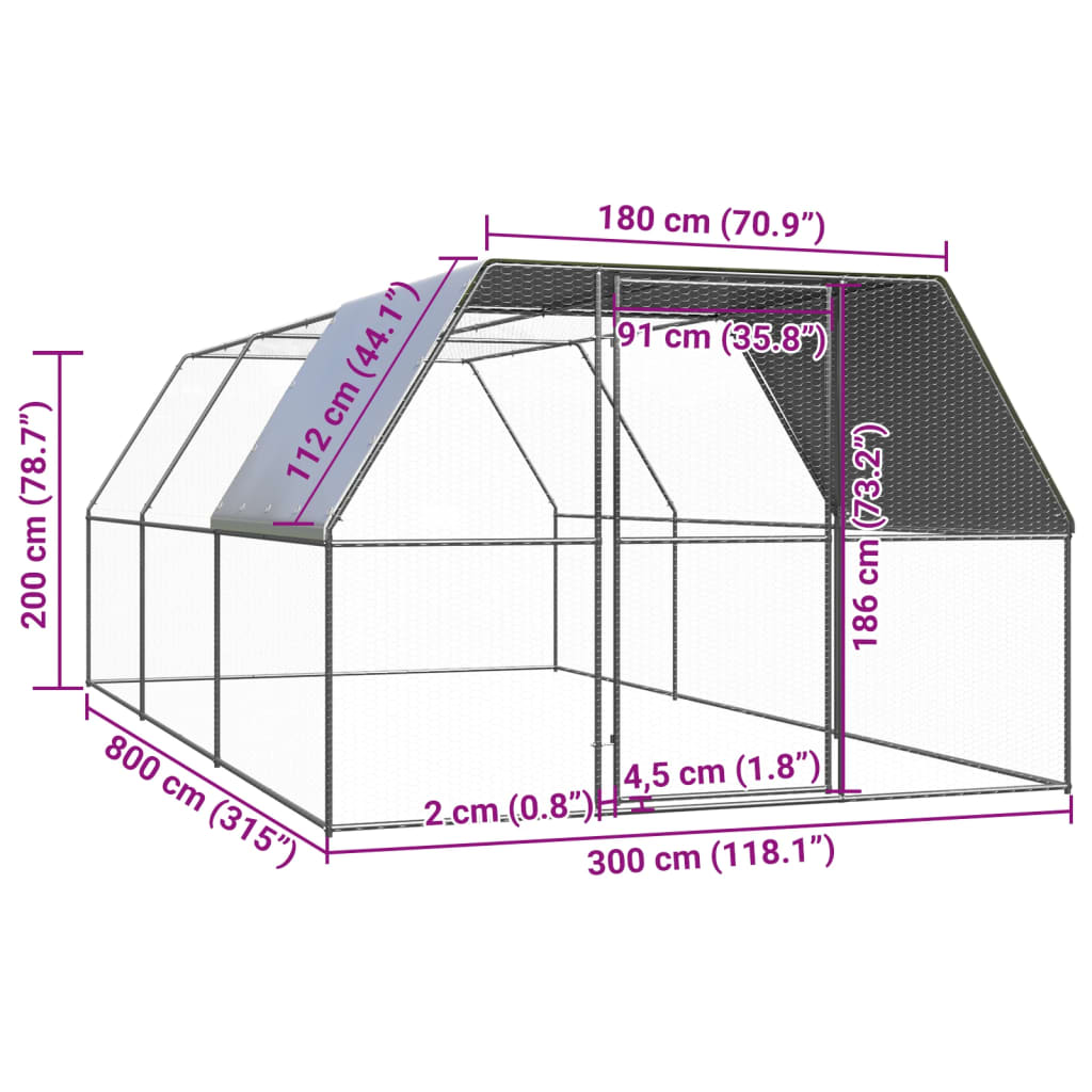 Large Chicken Coop Enclosure 3x8m Galvanised Steel | Simpledeals