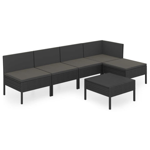 6 Piece Patio Lounge Set With Cushions Poly Rattan Black