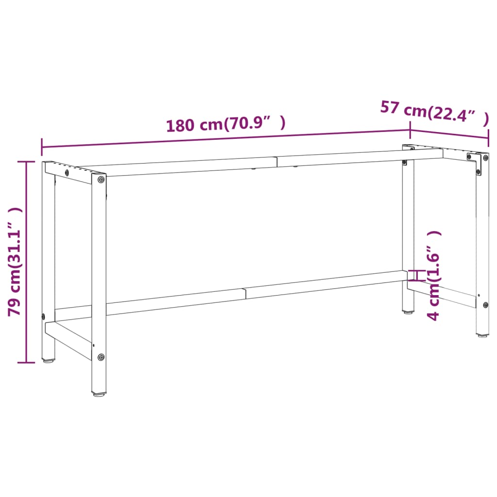 Metal Work Bench Frame 180cm Matte Black Red | Simpledeals