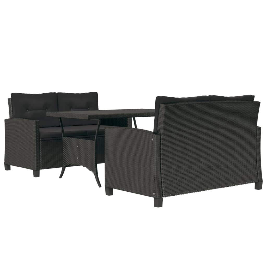 3 Piece Garden Dining Set with Black Cushions Poly Rattan