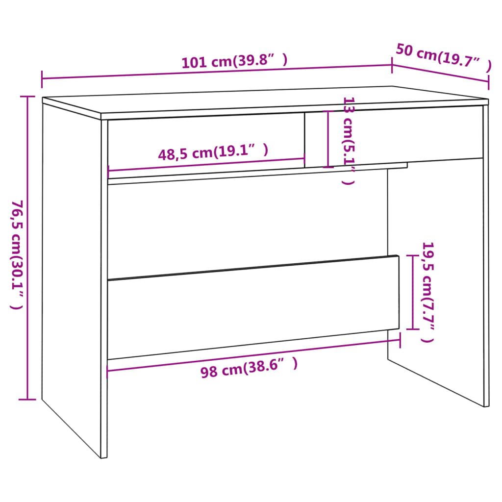 White Office Desk 2 Drawers 101cm | Simpledeals