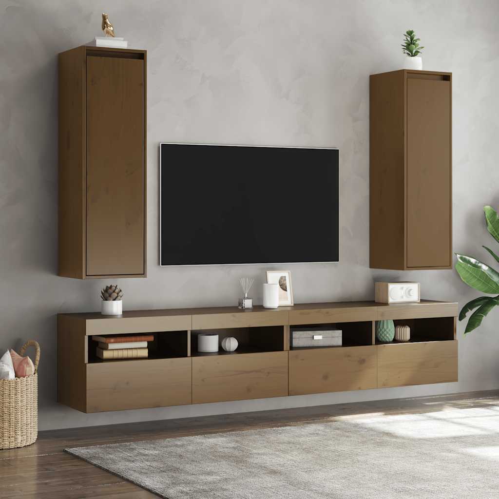 Wall Cabinets 2 Pcs Honey Brown/White/Natural Solid Wood Pine