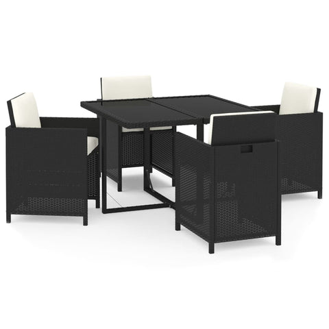 Modern Elegance in Black: 5-Piece Poly Rattan Outdoor Dining Set with Cushions