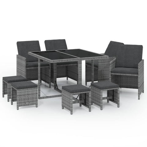 9 Piece Garden Dining Set with Cushions Poly Rattan Grey