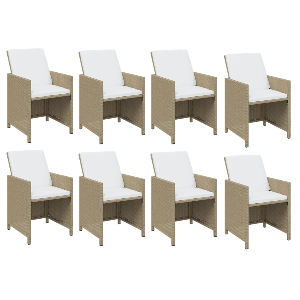 9 Piece Garden Dining Set with Cushions Poly Rattan Beige