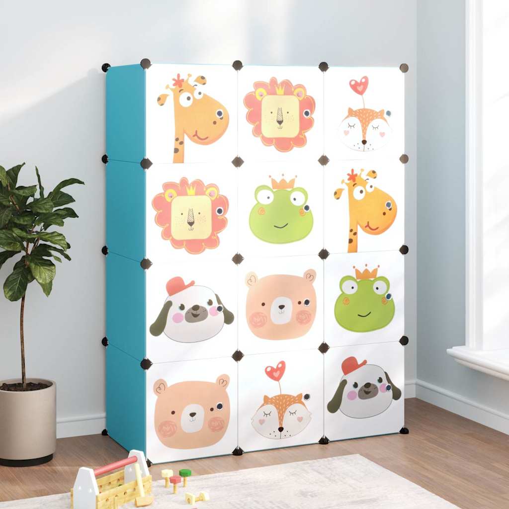 Kids Storage Cabinet Blue Cubes 110 cm x 46.5 cm x 144 cm