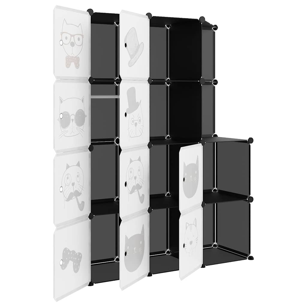 Kids Storage Cabinet Black Cubes 110 cm x 46.5 cm x 144 cm