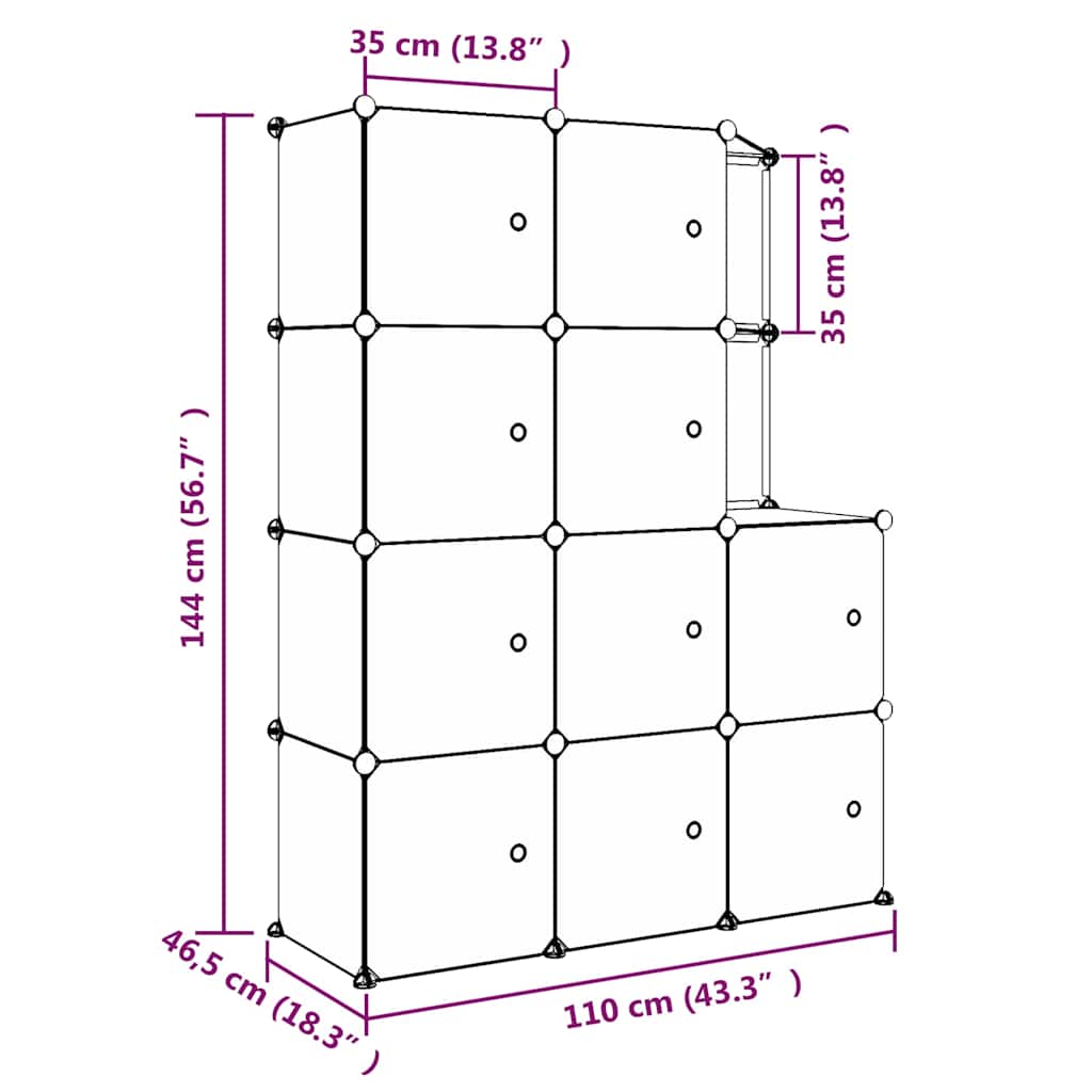 Kids Storage Cabinet Black Cubes 110 cm x 46.5 cm x 144 cm