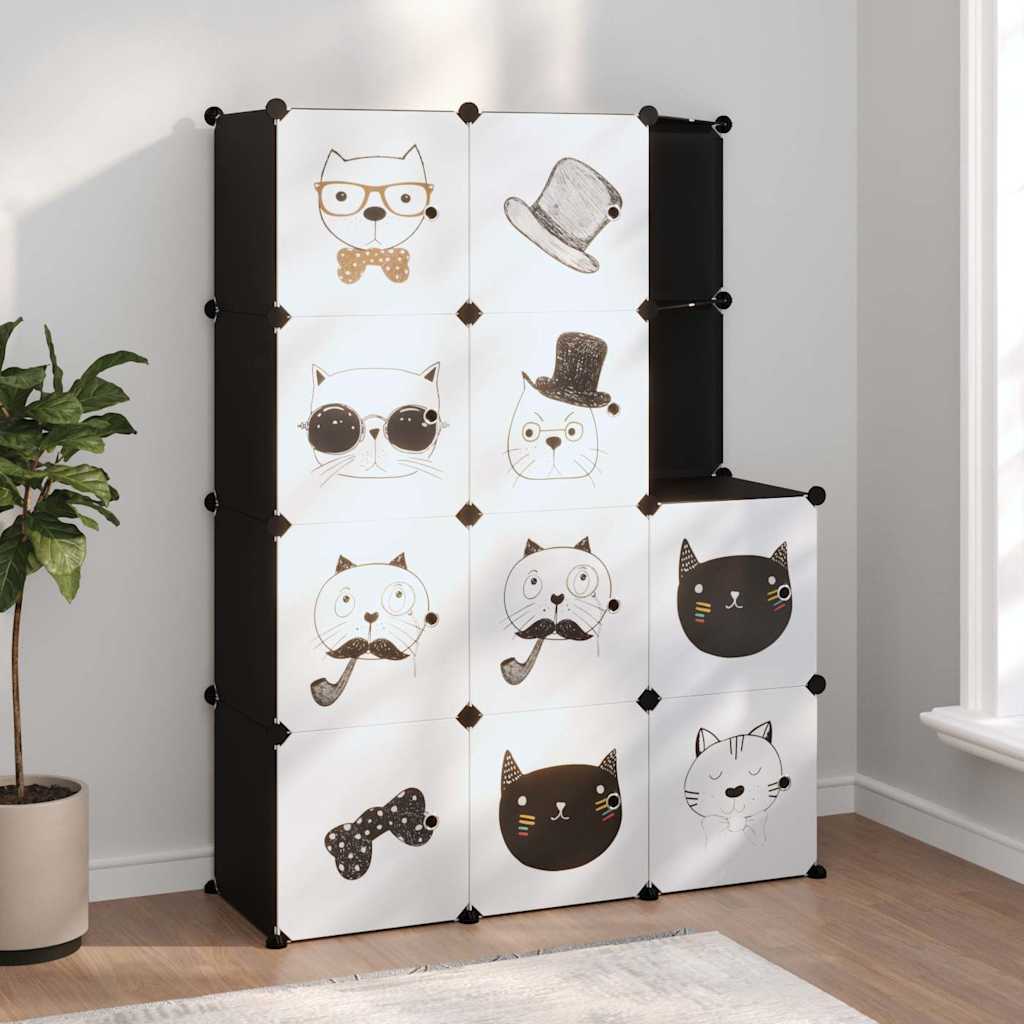 Kids Storage Cabinet Black Cubes 110 cm x 46.5 cm x 144 cm