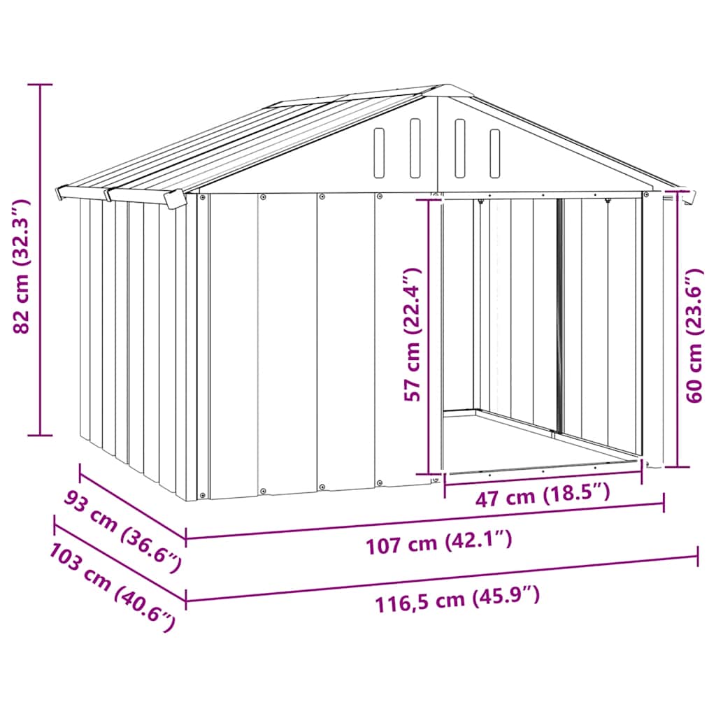 Galvanised Steel Dog Kennel Outdoor 116cm | Simpledeals