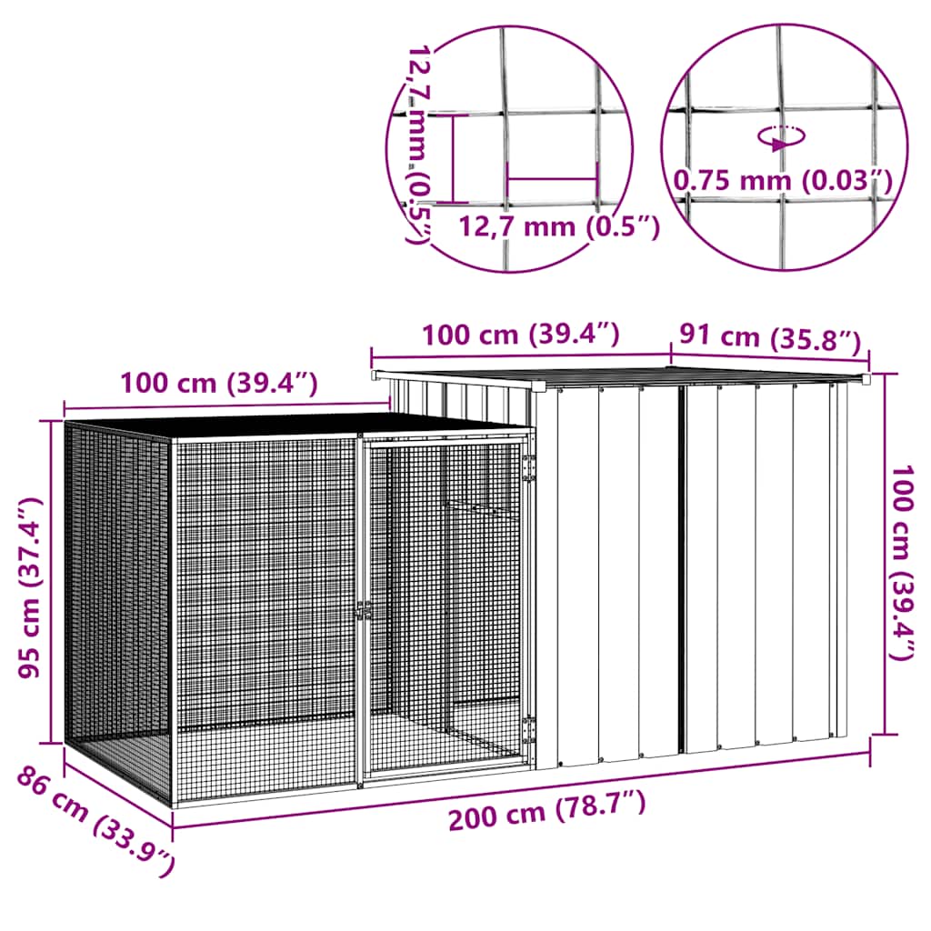 Galvanised Steel Chicken Cage 200x91x100cm | Simpledeals
