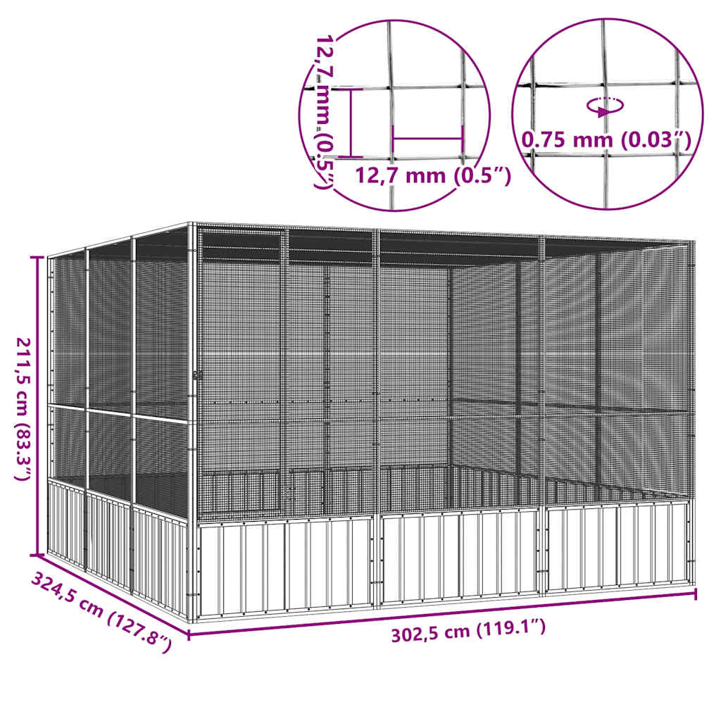 Walk-In Bird Aviary Galvanised Steel 3x3m | Simpledeals