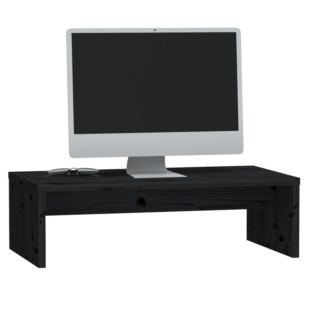 Monitor Stand Black Solid Wood Pine