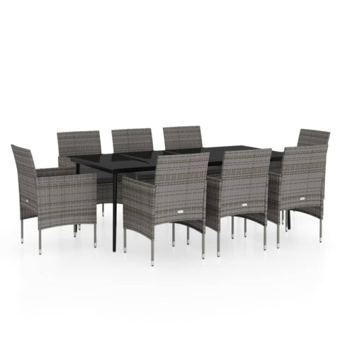 9 Piece Garden Dining Set with Cushions Grey and Black