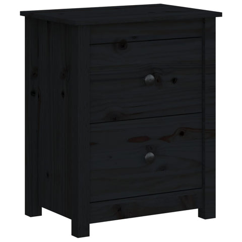 Bedside Cabinet Black - Solid Wood Pine