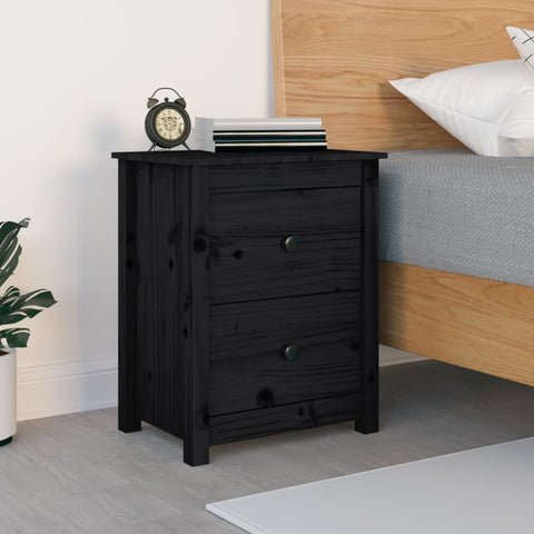 Bedside Cabinet Black - Solid Wood Pine