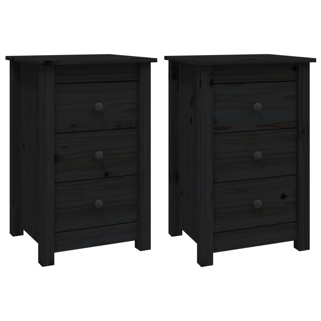 Bedside Cabinets 2 pcs Black Solid Wood Pine