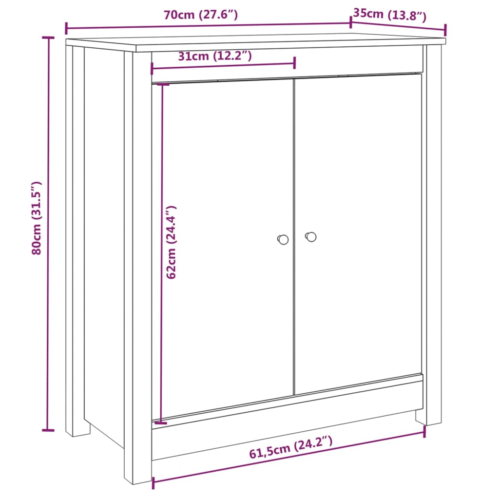 Pine Solid Wood Sideboard 70cm Storage Cabinet | Simpledeals