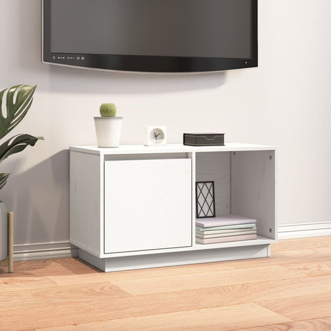 TV Cabinet White Solid Wood Pine