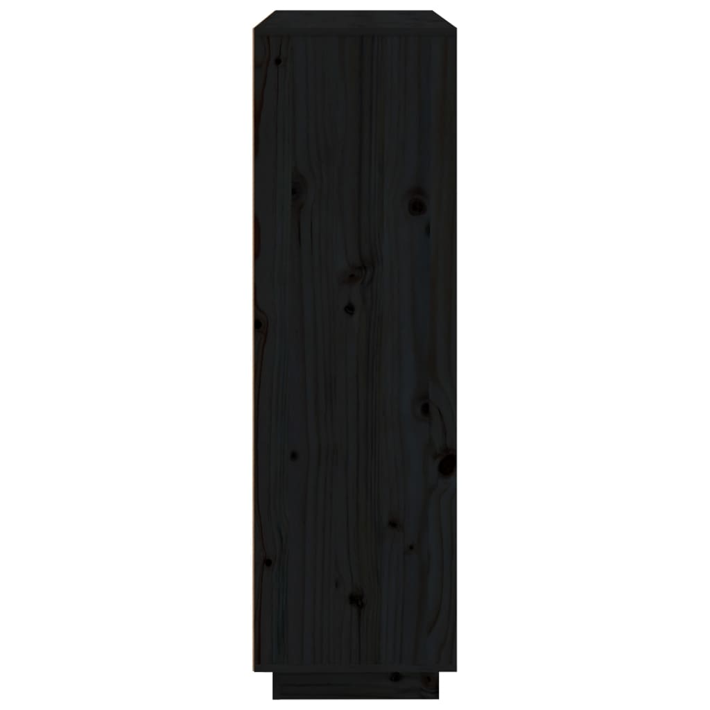Highboard Black Solid Wood Pine