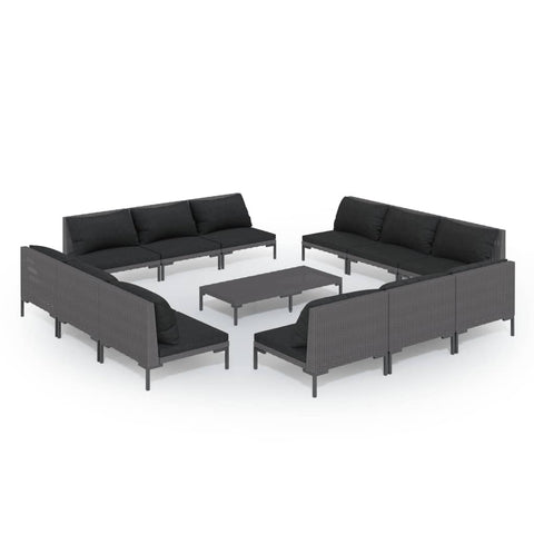 Garden Lounge Set with Cushions Poly Rattan Dark Grey 13 Piece
