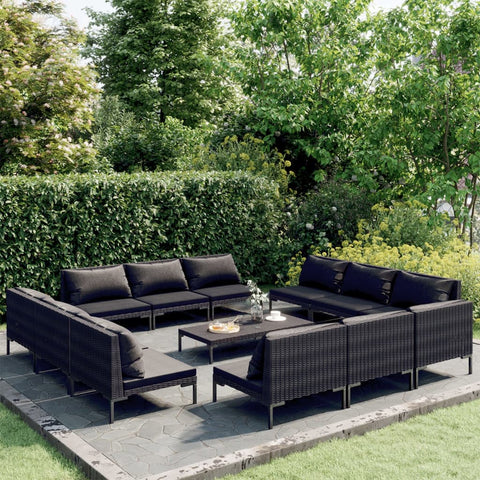 Garden Lounge Set with Cushions Poly Rattan Dark Grey 13 Piece