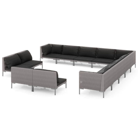 13 Piece Garden Lounge Set with Cushions Dark Grey Poly Rattan