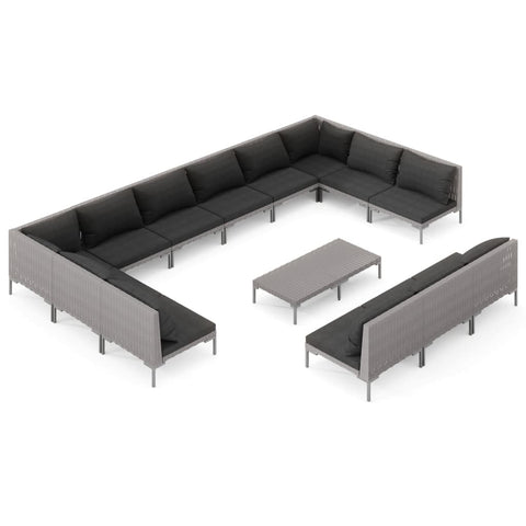 14 Piece Garden Lounge Set with Cushions Poly Rattan-Dark Grey