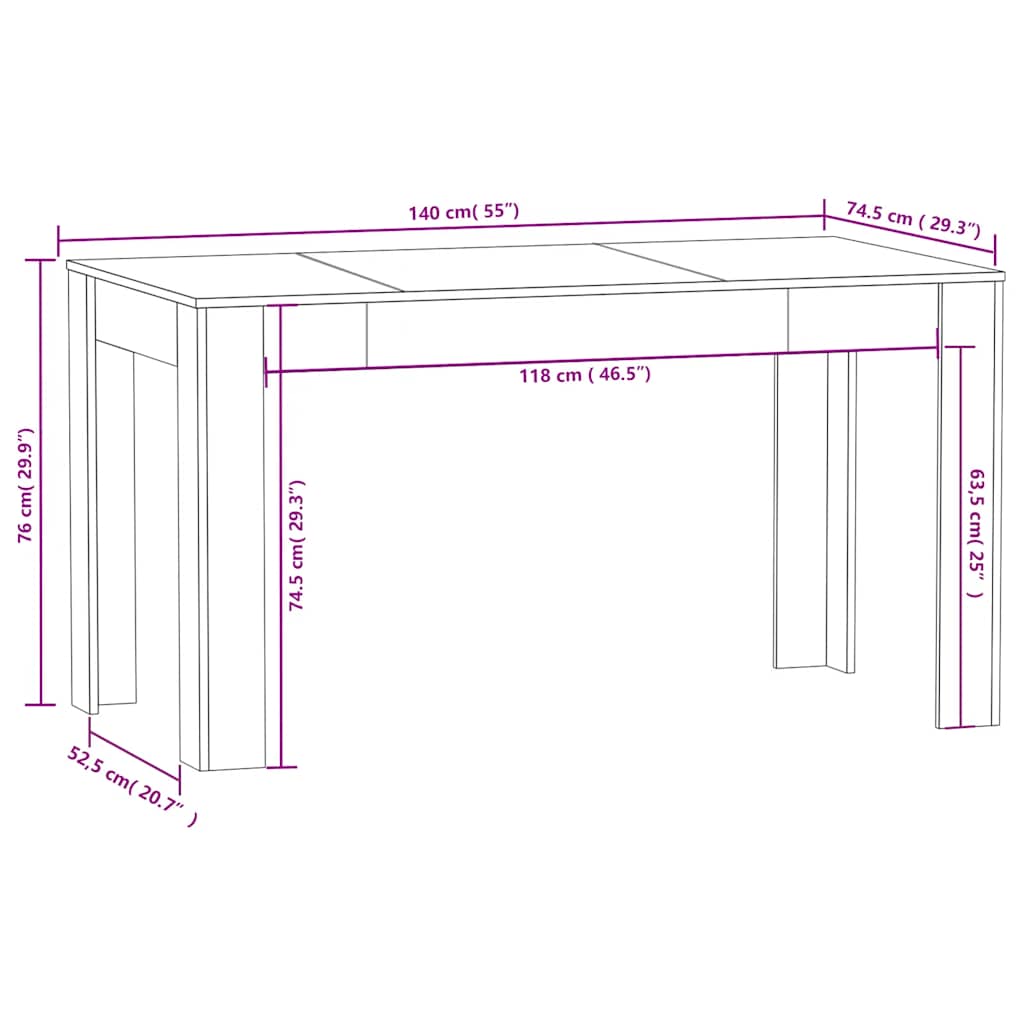 Smoked Oak Dining Table 140cm Engineered Wood | Simpledeals
