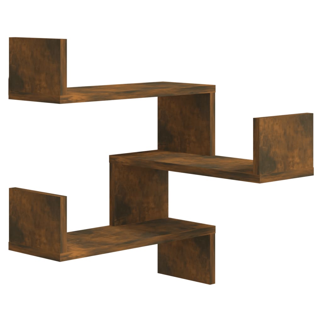 Wall Corner Shelves Set 2 Smoked Oak 40x40x50cm | Simpledeals