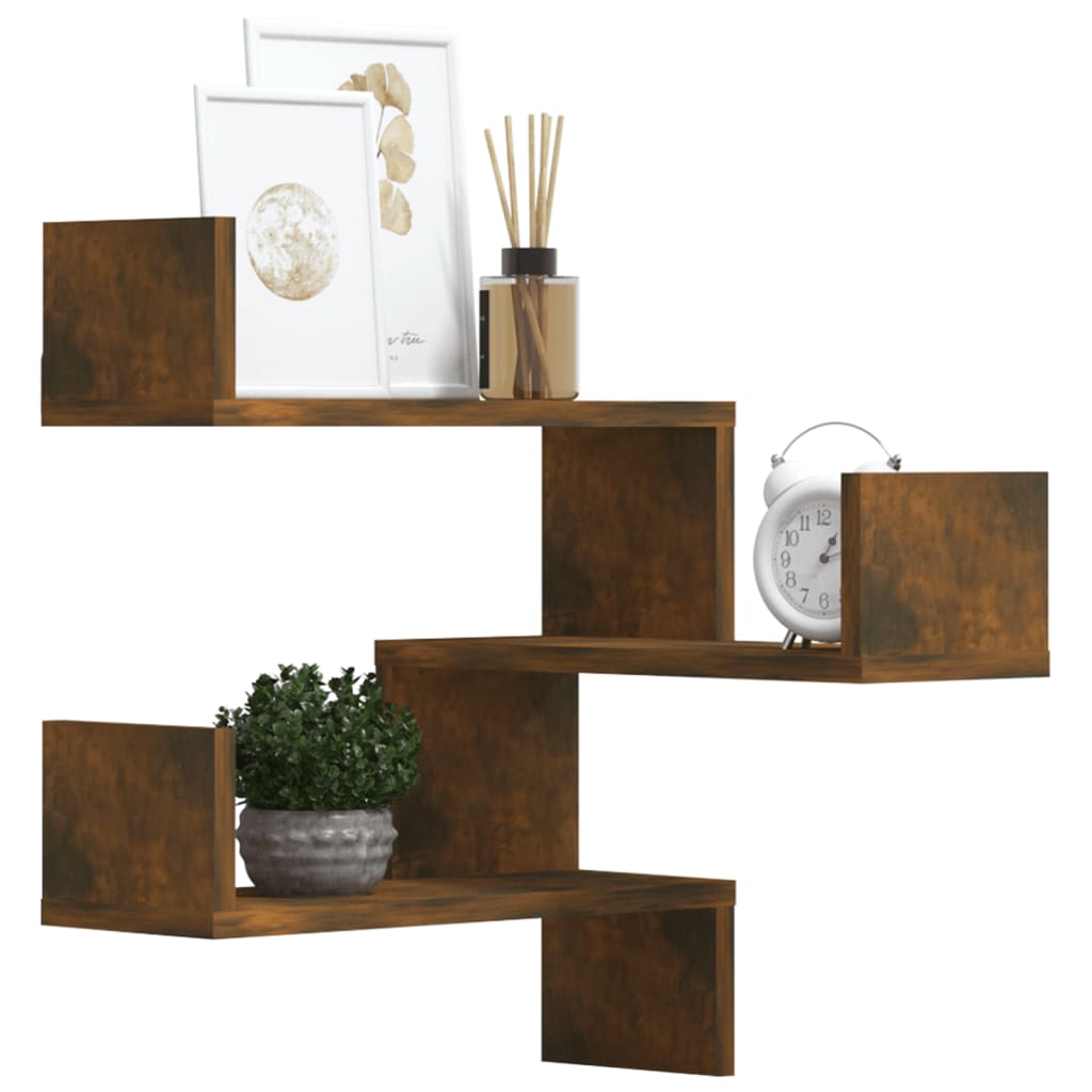 Wall Corner Shelves Set 2 Smoked Oak 40x40x50cm | Simpledeals