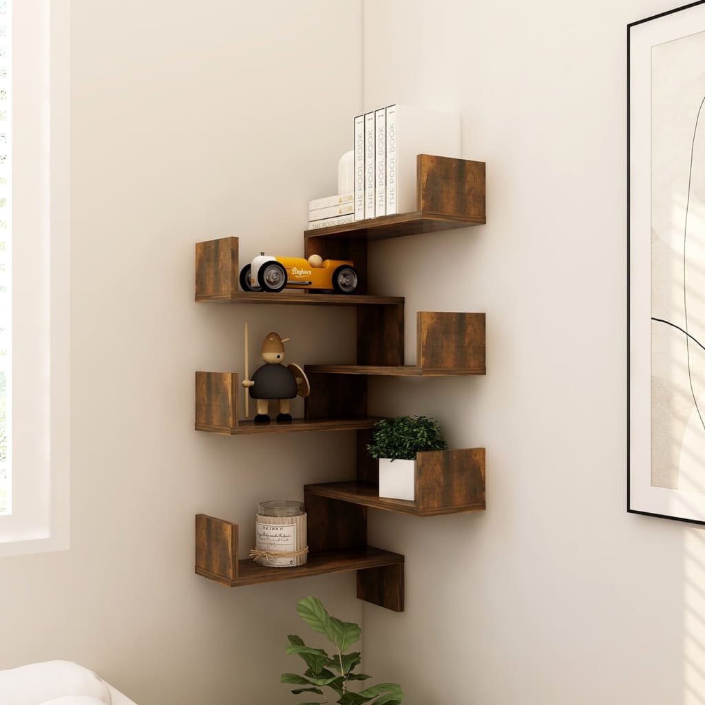 Wall Corner Shelves Set 2 Smoked Oak 40x40x50cm | Simpledeals