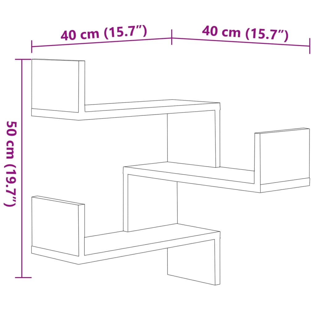 Wall Corner Shelves Set 2 Smoked Oak 40x40x50cm | Simpledeals