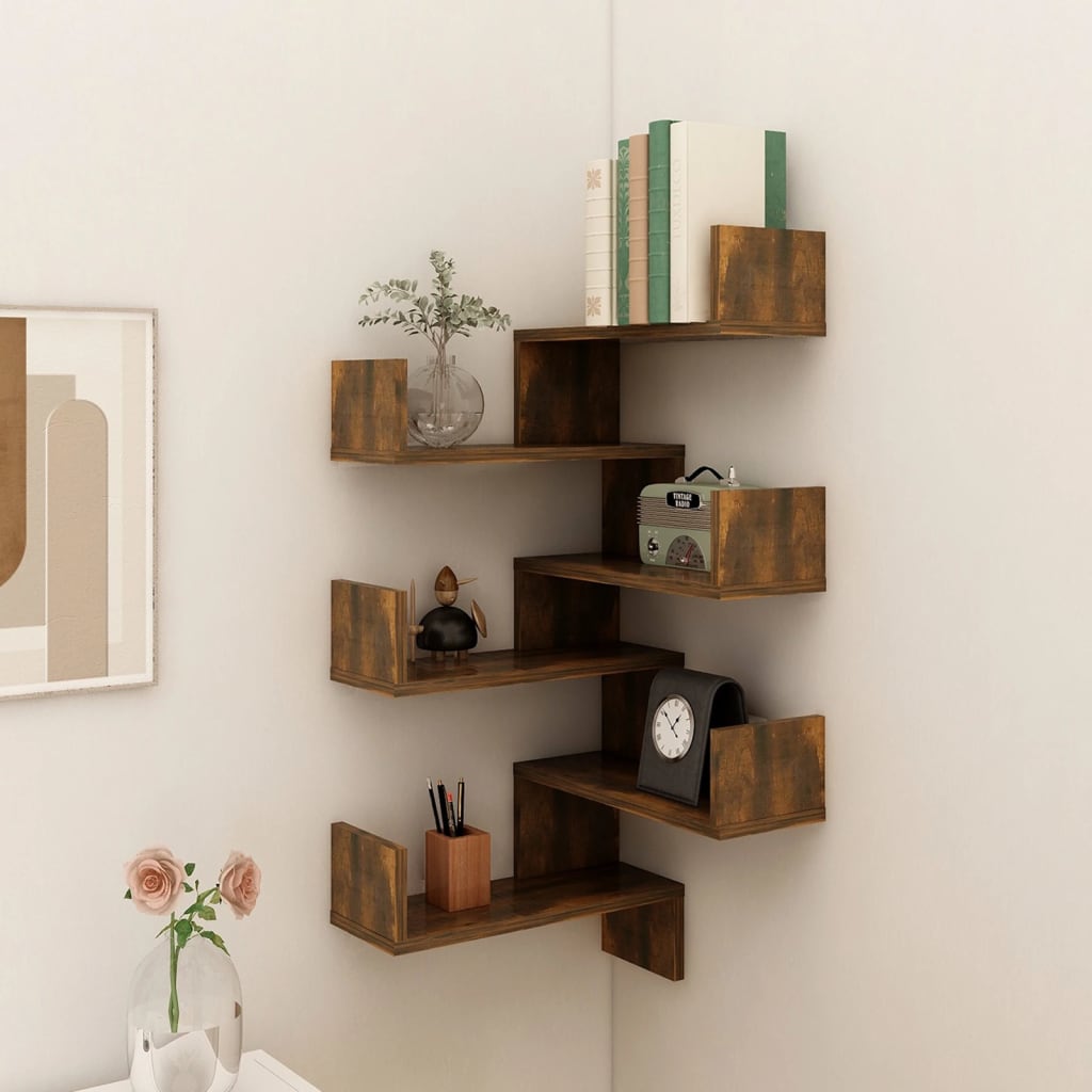 Wall Corner Shelves Set 2 Smoked Oak 40x40x50cm | Simpledeals