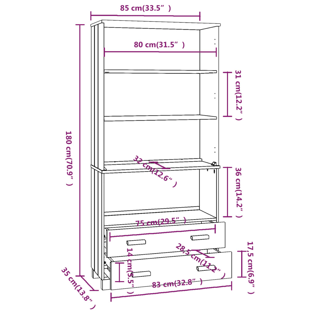 Highboard Solid Wood Pine Light Grey