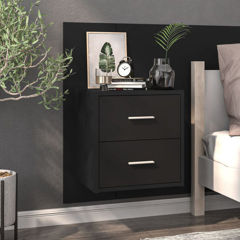 Black Engineered Wood Wall Bedside Cabinet