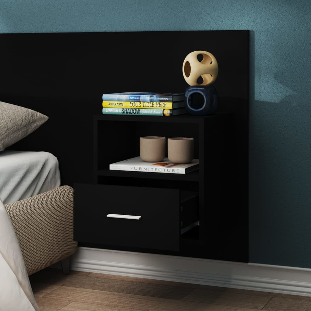 Wall Bedside Cabinet Black Engineered Wood