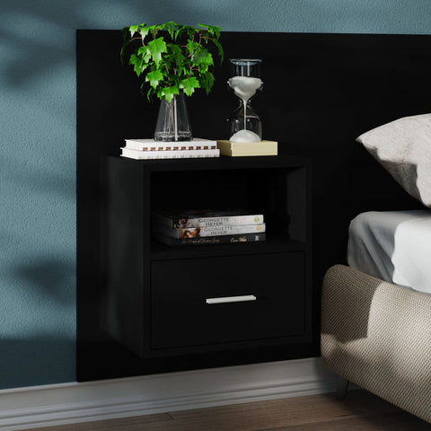 Wall Bedside Cabinet Black Engineered Wood