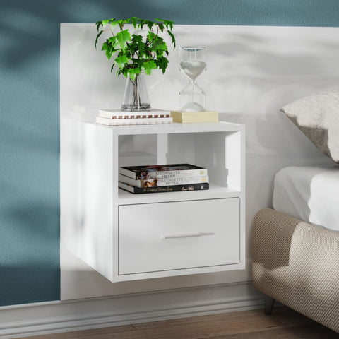 Wall Bedside Cabinet High Gloss White Engineered Wood