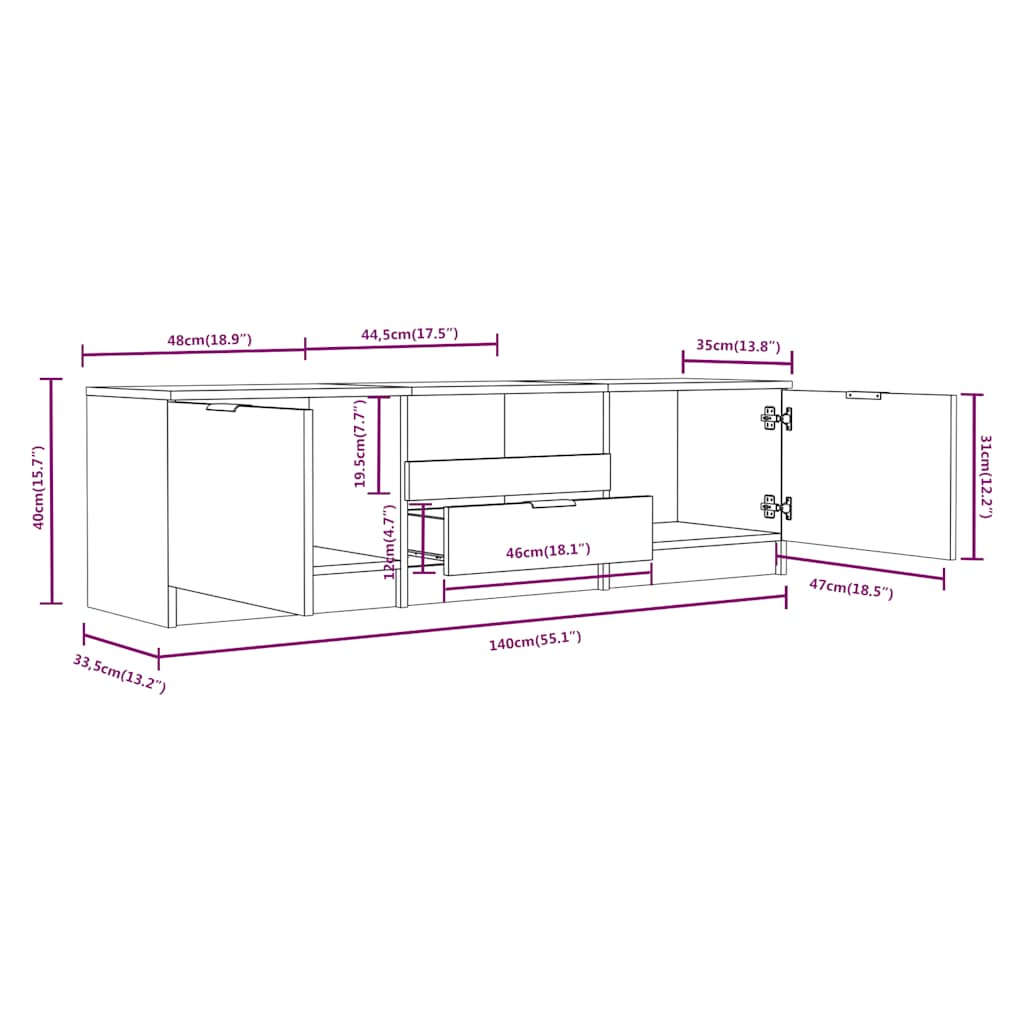White TV Cabinet 140cm Engineered Wood | Simpledeals