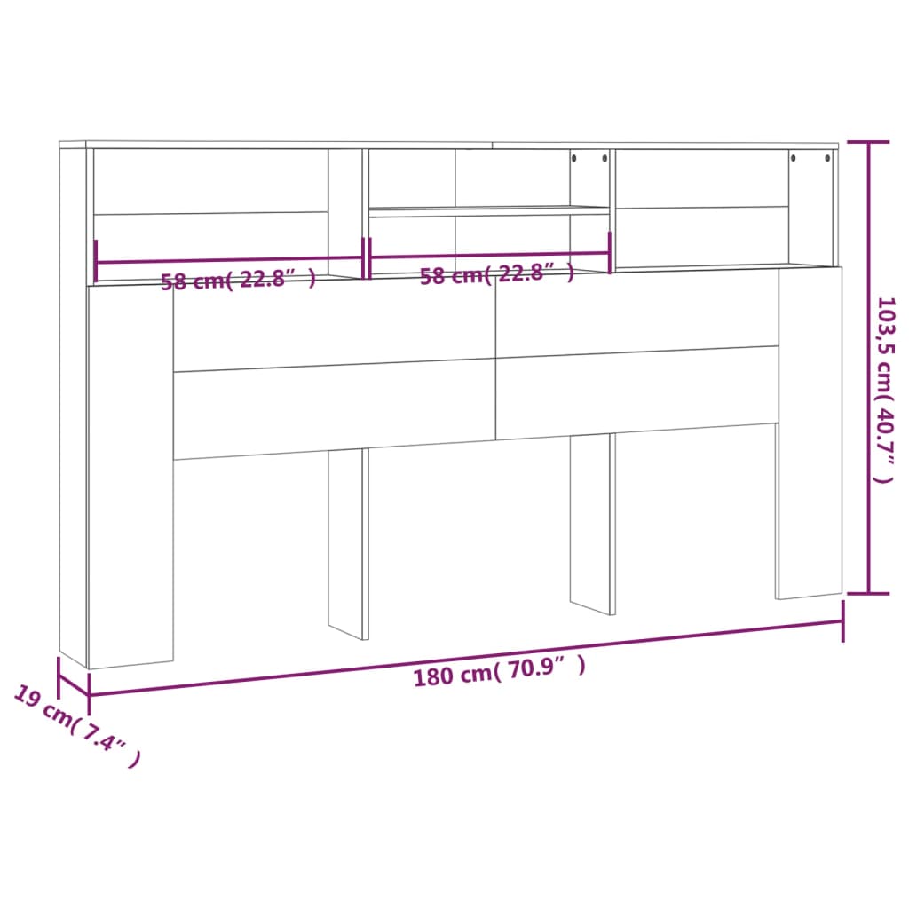 Headboard Cabinet Sonoma Oak 180cm Storage | Simpledeals