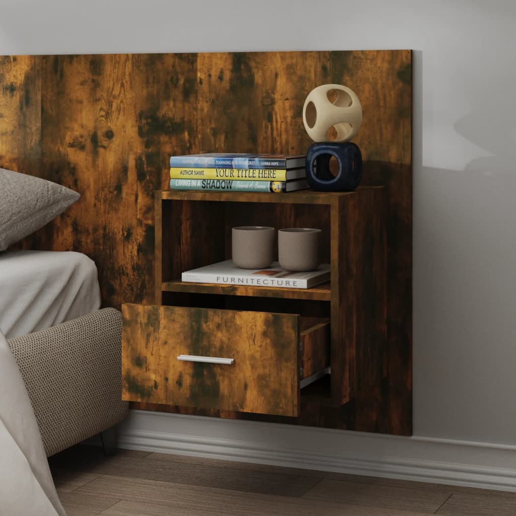 Wall Bedside Cabinet Smoked Oak Engineered Wood