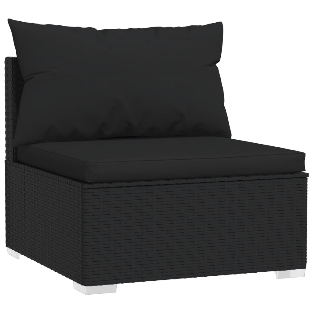 Rattan Elegance in Noir: 5-Piece Outdoor Dining Set with Plush Cushions