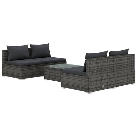 Sophisticated Serenity: 5-Piece Garden Lounge Set with Plush Grey Rattan and Cushions